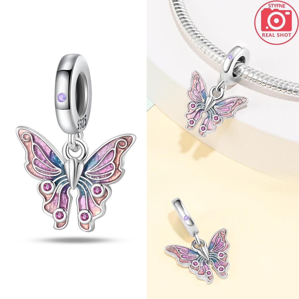 Charms Pink Car Butterfly Handbag Beads Fit Bracelet Copper Original Women Jewelry Fine Gift Diy Accessory