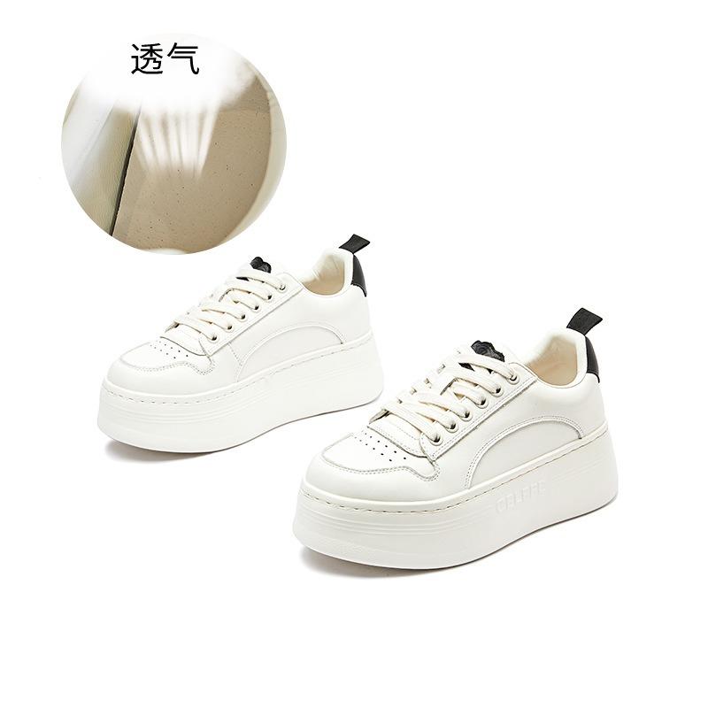 Foam bottom first layer cowhide little white shoes women's spring new sports board shoes platform muffin shoes casual single shoes