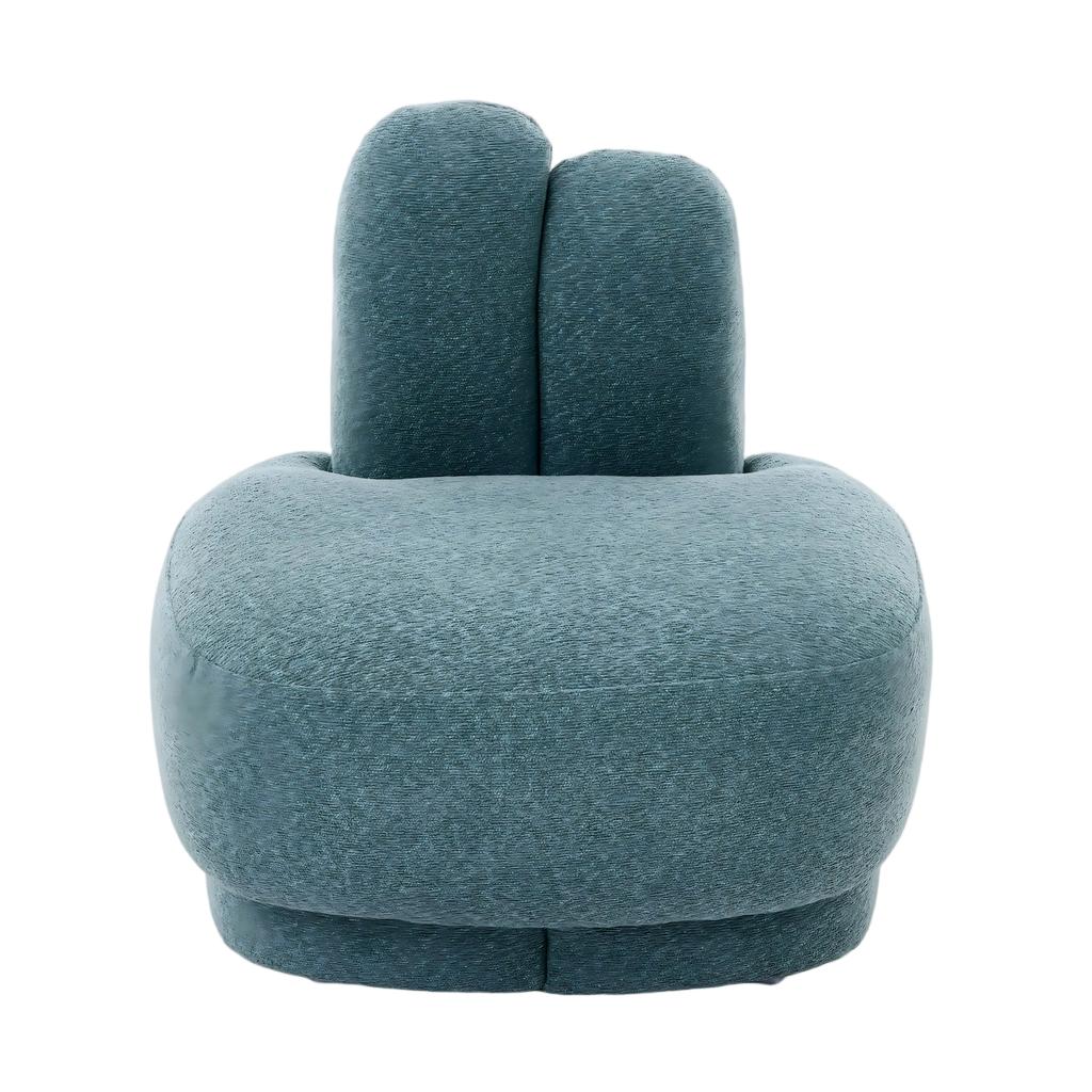 Cozy Bunny-Ear Fabric Ottoman - Fixed Upholstered Stool with Cute Ears, No Storage, Not Removable