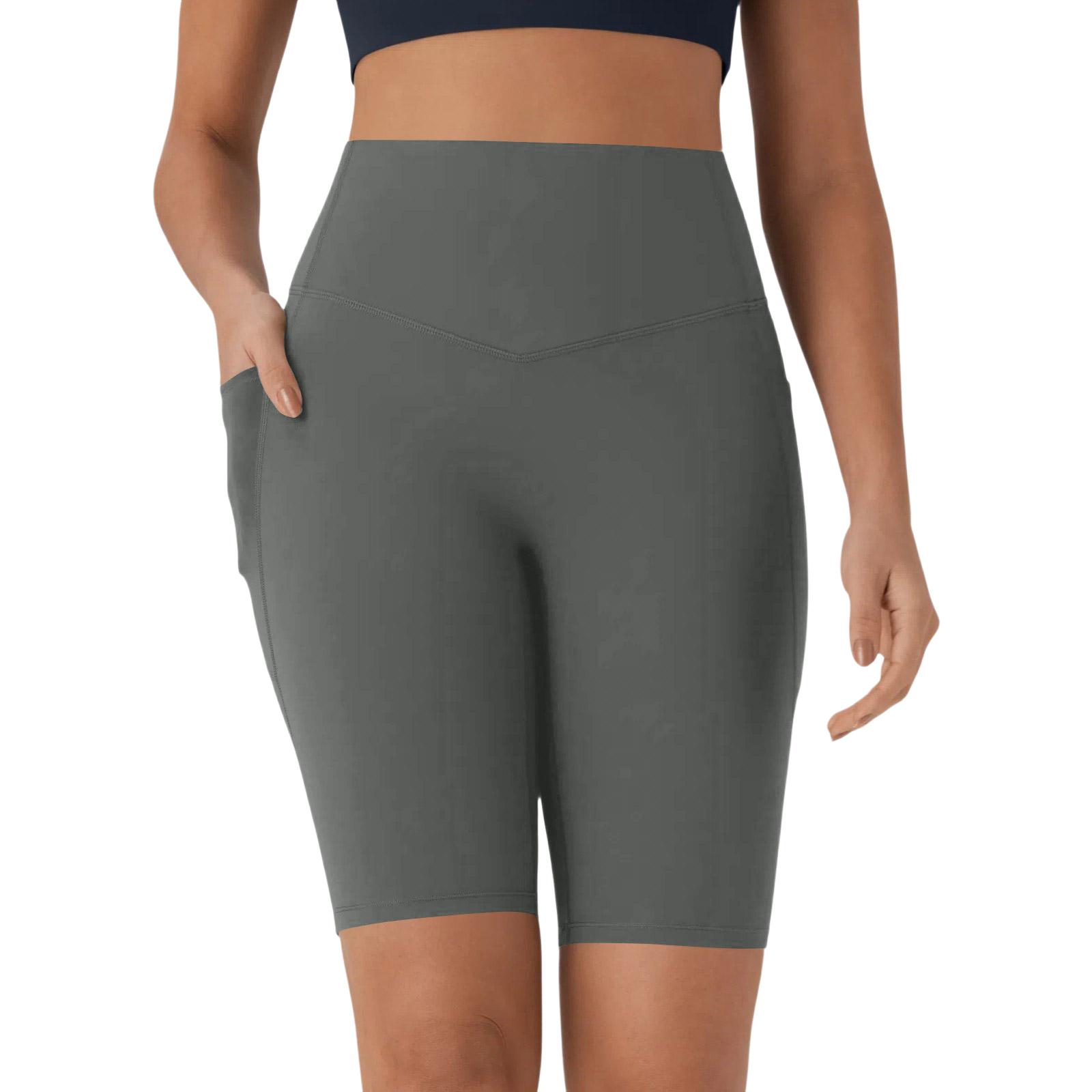 

Women s High-waisted Color Yoga Shorts With Side Pockets XS