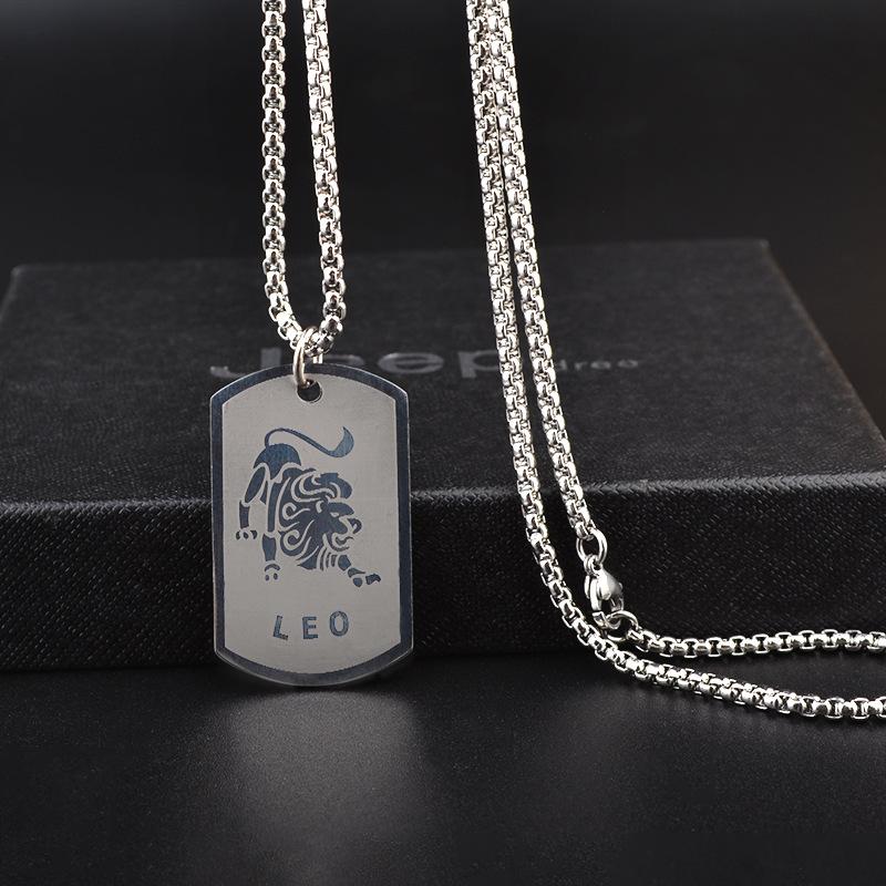 Twelve Constellations Titanium Steel Necklace Hip Hop Trendy Pendant, Versatile for Men and Women, Street Couple