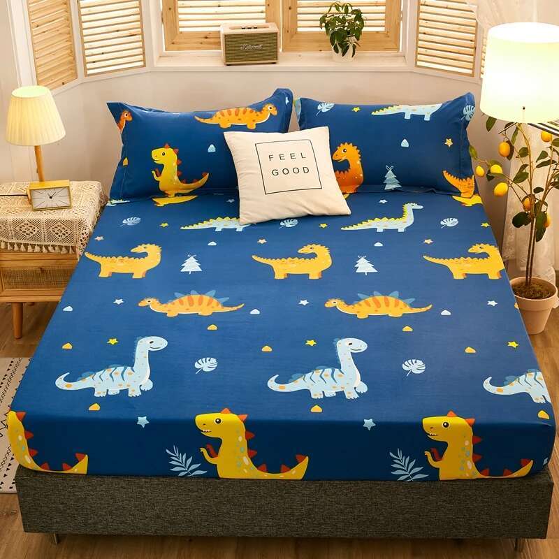 Solstice Waterproof Fitted Sheet - Cute Dinosaur Couvre Lit (Queen/King), Elastic Kids Bed Sheet (No Pillowcase)