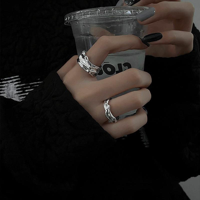 Irregular Geometric Opening Ring 2-piece Set Niche Design Baroque Ring Cold Style Fashion Jewelry Women