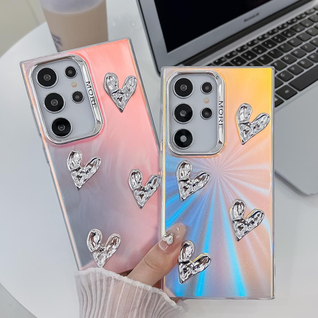 Suitable for Samsung S25ultra Mobile Phone Case S24Plus Three Dimensional DIY Love Heart A16 Electroplated Laser Hard Case
