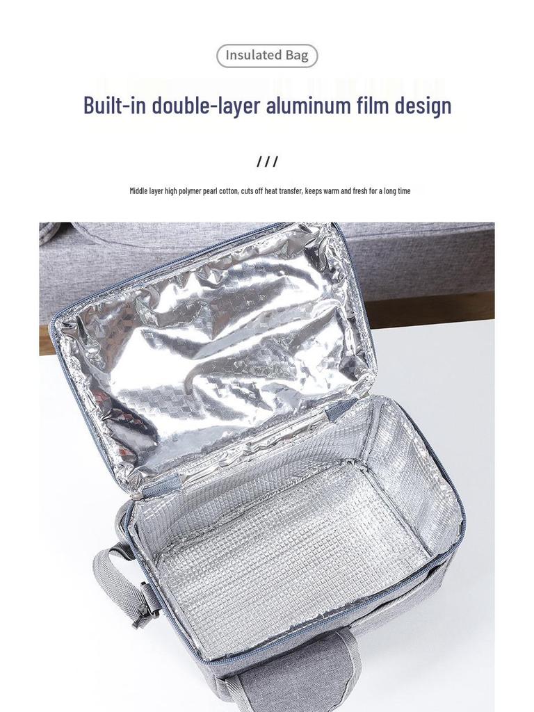 Waterproof Insulated Double-Layer Lunch Tote - Student & Office Bento Bag with Thick Aluminum Foil Lining
