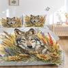 3pcs Wolf Amidst Sunflowers and Lavender Quilt Set - Soft and Comfortable Bedroom, Guest Room and Dorm Decor Bedding Set J097