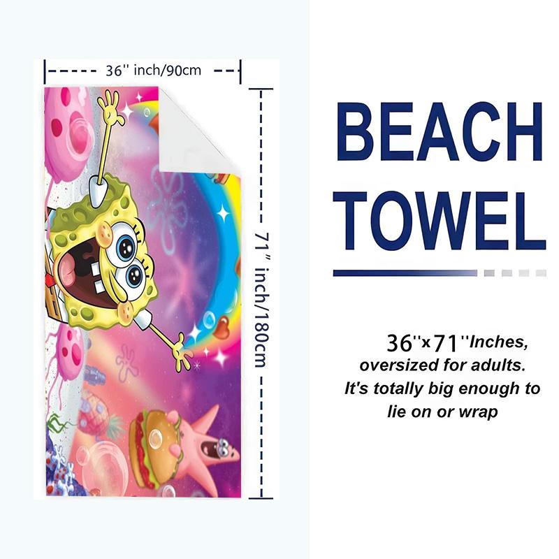 SquarePants Print Beach Towel, Large Soft Quick Dry Towel for Beach Camping Swimming