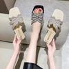 Water Diamond One Belt Cool Slippers for Women, Summer 2025 New Style, Square Head, Open Toe, Sexy High Heel Slippers for Women