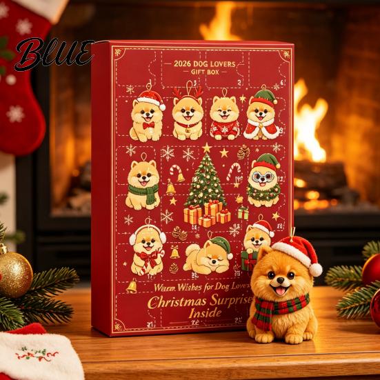 Acrylic Christmas Decorations Pomeranian Countdown, 24-Day Advent Calendar with 2D Holiday Surprise Gift Box Dog Ornaments, Tree Hanging Decor,