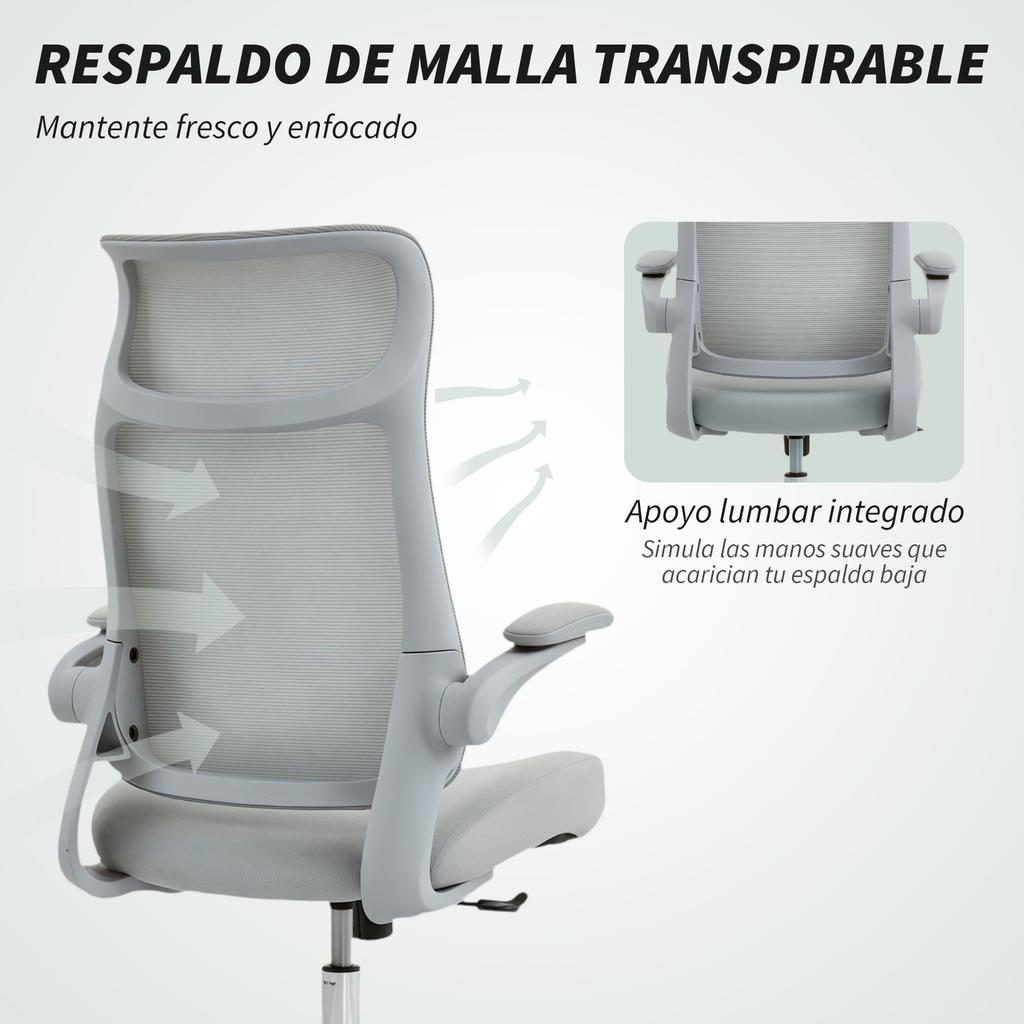 Ergonomic Swivel Mesh Office Chair, Lumbar Support, Flip-Up Armrests, Tilting Headrest, Gray