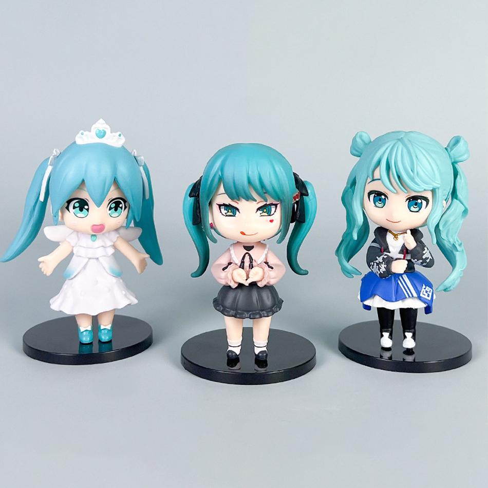 11cm Anime New Hatsune Miku Figure Mini Character Ornaments Kawai Green Hatsune Home Desk Decoration Adult Toy Kid Birthday Gift