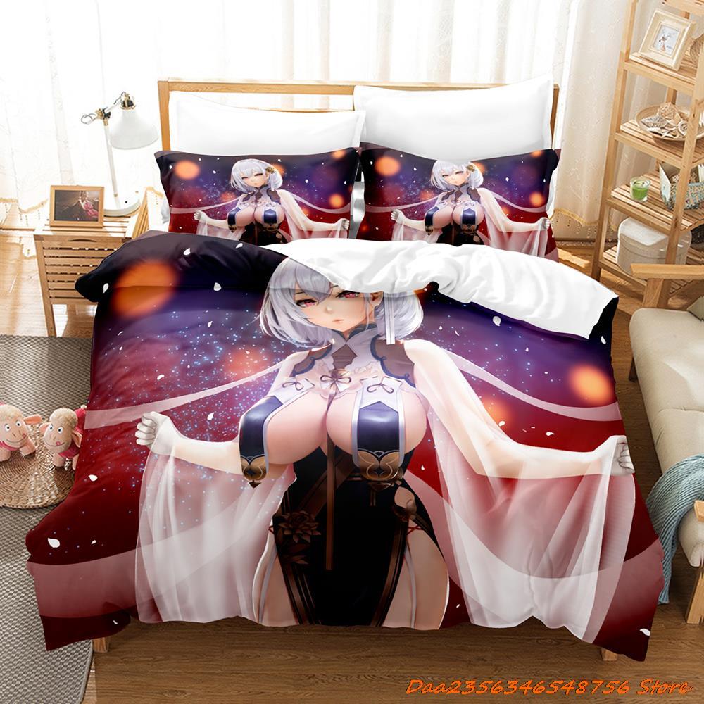 Sexy Azur Lane Sirius Beding Set Carton Anime Thre-piece Set Adult People Kid Bedrom with Soft Fabric Duvetcover Sets 3D Kawai Girl Game Bed Set