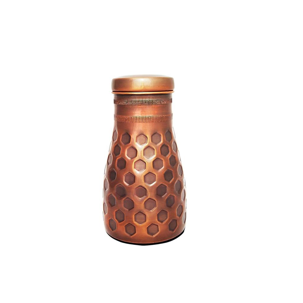 Copper Bedroom Jar with Inbuilt Glass | Rarity Diamond Design | Handcrafted, Leakproof, Jointless | Ayurvedic Benefits, Antioxidant Properties |