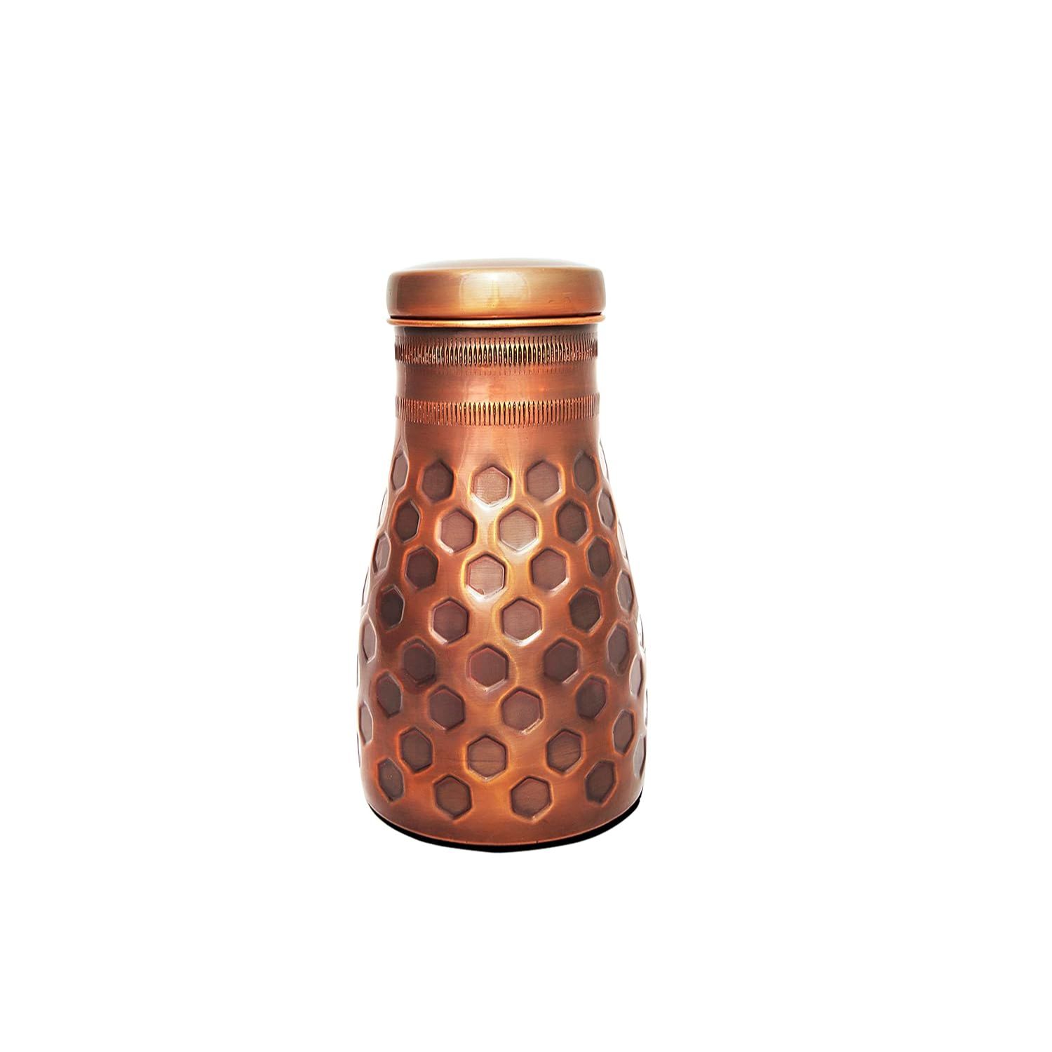 

Copper Bedroom Jar with Inbuilt Glass | Rarity Diamond Design | Handcrafted, Leakproof, Jointless | Ayurvedic Benefits, Antioxidant Properties |
