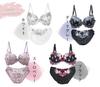 Chica Hurra Dark Gray Bra and Panty Size Floral Enhances Bust Small Cute Suitable for Women in Their 40s and Perfect for Plus Sizes and Small Lace