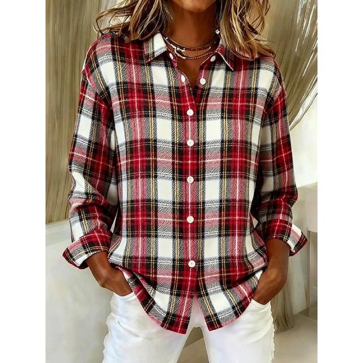 2026 Women s Spring Shirt New Trendy Plaid Print Casual Versatile Shirt S