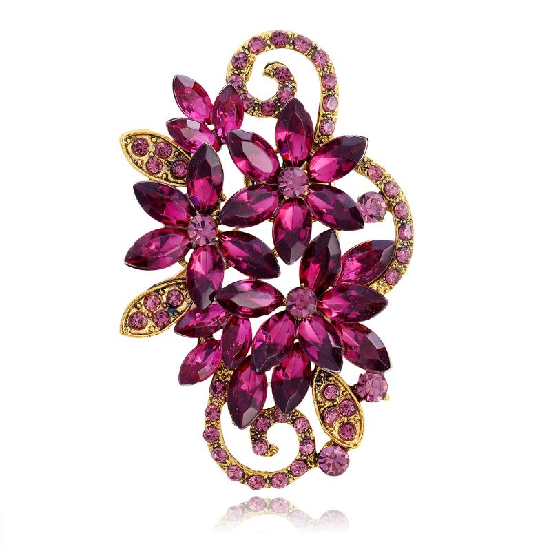 Vintage Exquisite Rhinestone Crystal Flower Brooch For Women Clothing Jewelry Accessries Gifts