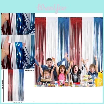 Stylish Red White And Blue 1x2m And 1x4m Independence Day Decoration Tassel Curtains