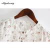 Japanese Mori Girl Summer Women White Sweet Top O Neck Floral Print Casual Loose Blouse Cotton Elegant  Half SleeveLadies' Shirt