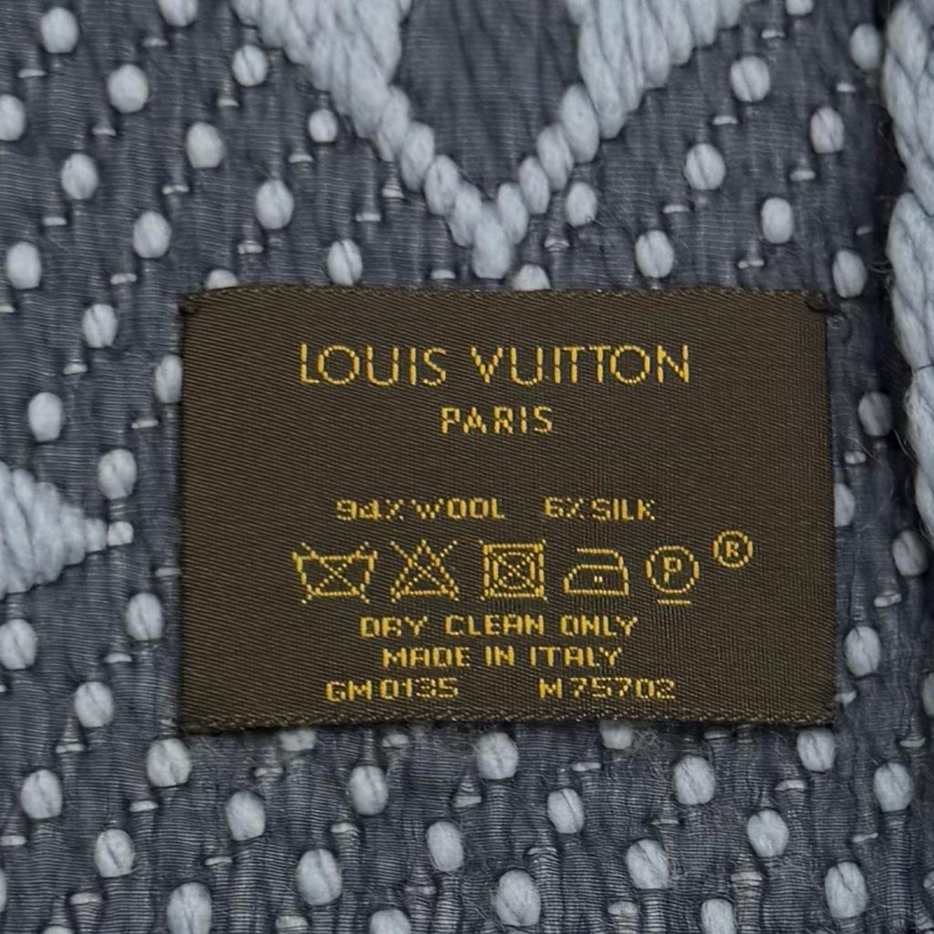 Great LOUIS VUITTON Scarf Escalp Logo Mania LV logo with fringe wool M75702 Used