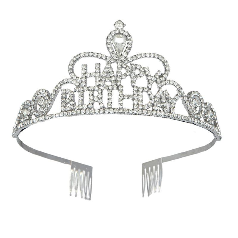 Happy Birthday Crown Letters Happy Birthday Crown Headband Crystal Tiara Hair Accessories Party Supplies