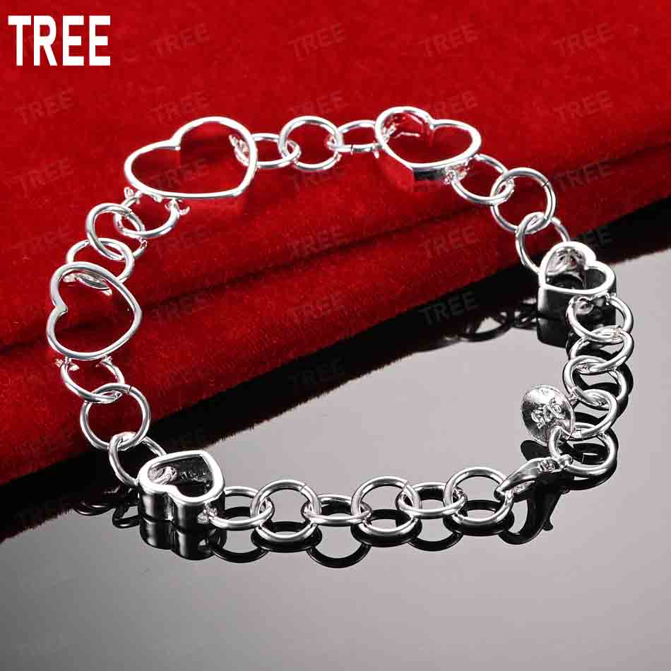 925 Sterling Silver Hollow Love Side Chain Romantic Bracelet Gift Jewelry 20CM