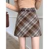 Plus Size Korean Retro Woolen A-Line Plaid Skirt for Women – Autumn New Arrival Hip-Hugging Slimming Skirt for Chubby Girls