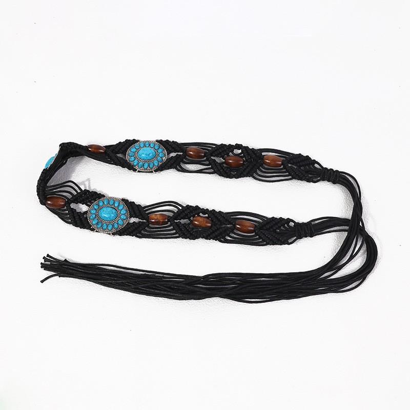 Handmade Bohemian Wax Cord Belt Women Adjustable Waist Chain Ethnic Style Wrap Dresses Tops