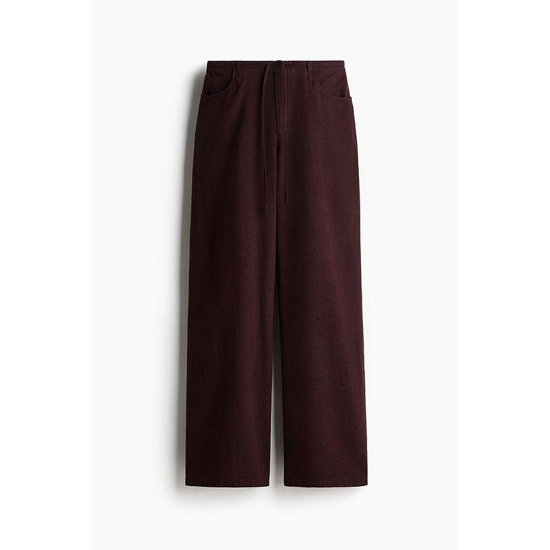 

HM Casual Pants 2025 Linen Blended Drawstring Pants 1289076 Burgundy 150/60(XXS)