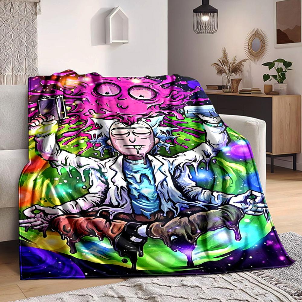 1pc Rick and Morty Blanket Lightweight Flannel Throw For Sofa, Bed, Travel, Livingroom, Office, Couch, Chair, And Bed