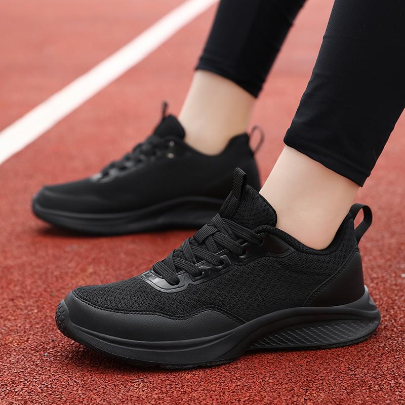 Men Breathable Mesh Running Shoes Black Thick Soled Sports Anti Slip Cushioning Walking Shoe Lightweight Fitness Training Shoes