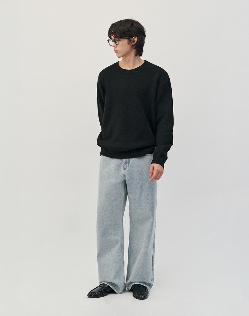 WORK ON BODY OFF Morbi Semi Oversized Plain Long Sleeve Knit [Black]
