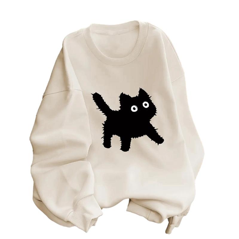 4-14 Lat Dzieci Dziewczynki Zabawny Wzór Kota Bluza Luźna O-neck Długi Rękaw Top