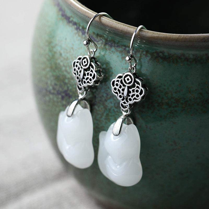 Aier Yuanyuan Taiyin Inkrustowane Imitacją Jadeitu Hetiańskiego Retro Wiszące Kolczyki - Chiński Styl Dodatki do Hanfu i Cheongsamu.