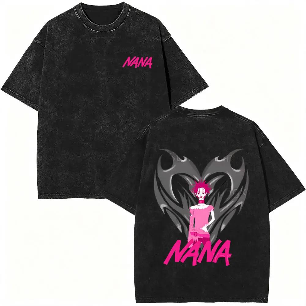 Washed Vintage Anime Black Stones Oosaki Nana Honjo Ren Graphic T-shirt Manga Y2k Oversized T Shirt Streetwear Unisex