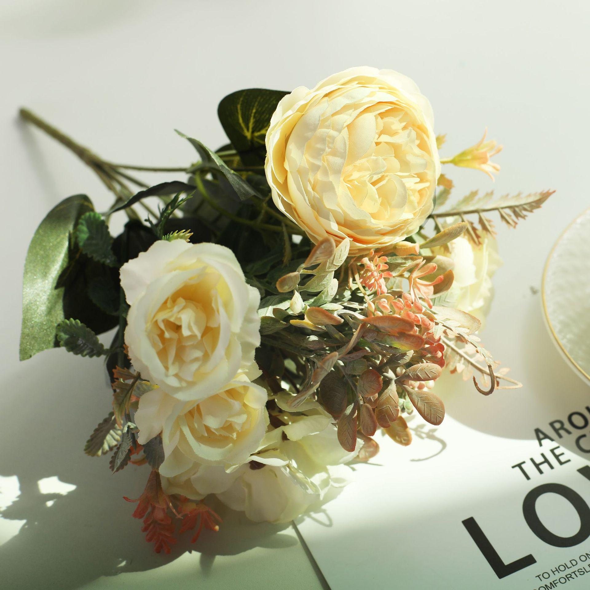 

Ретро Шелковые Красные Искусственные Цветы Розы Сделай Сам Осенняя Свадьба Домашнее Украшение Поддельный Пион Гортензия Букет Невесты 5 Fork