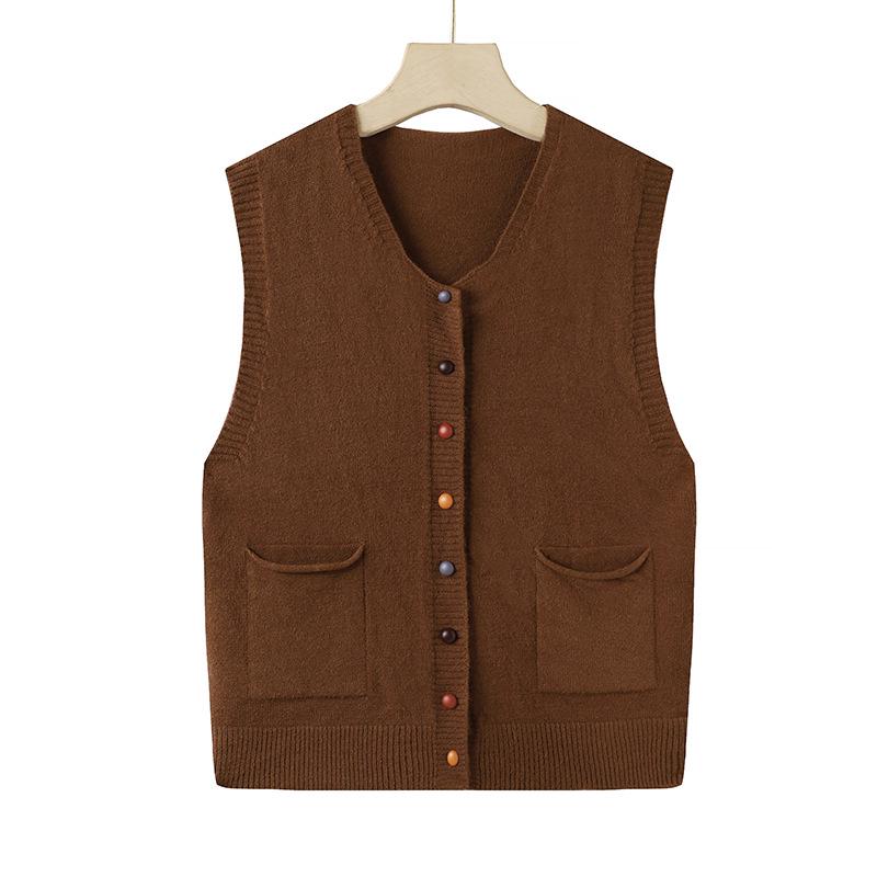 

Colorful V-neck Buttoned Knit Cardigan Vest for Spring - Sleeveless Shawl Sweater for Middle-aged Women 3XL