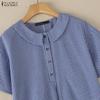 ZANZEA Women Casual Doll Collar Summer Short Sleeve Grid Print Dress
