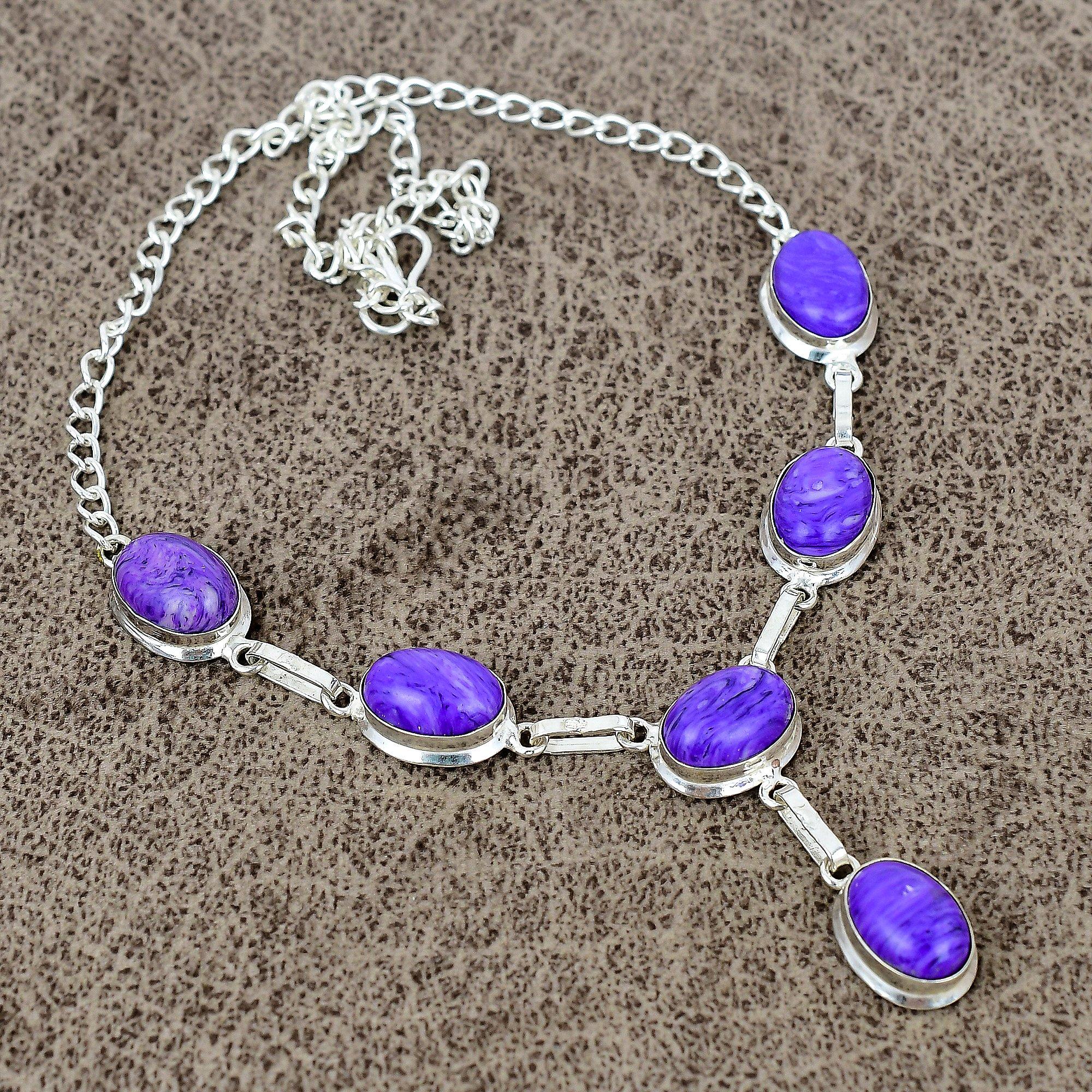 

Charoite Gemstone Handmade 925 Sterling Silver Jewelry Necklace 18 KKG-399
