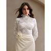 Spring Women's Lace Long Sleeve Stretch High Neck T-Shirt