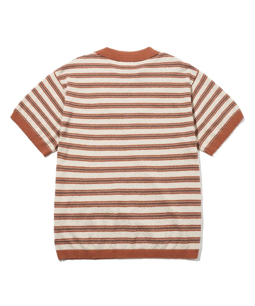 PHYSICAL DEPARTMENT Striped Short Sleeve Collared Knit_Orange
