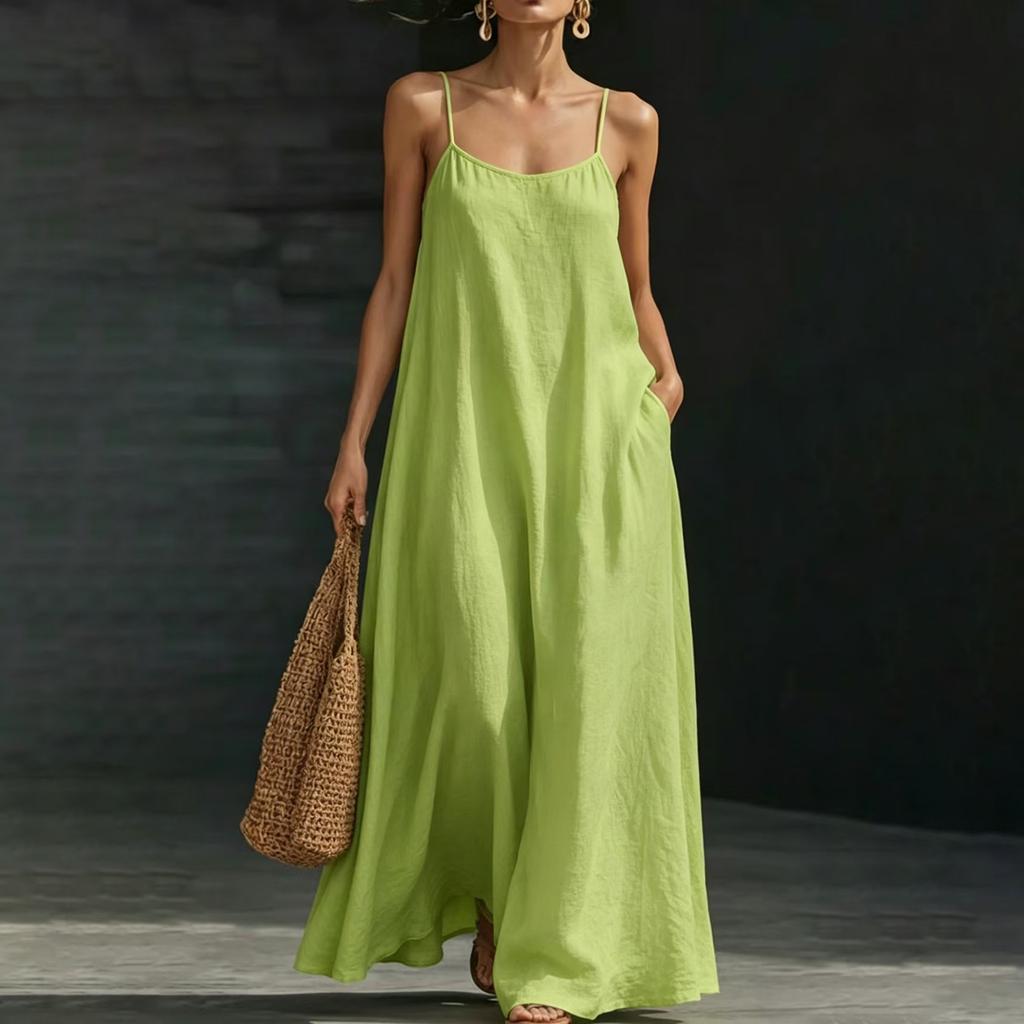 Women's Summer Fashion Sleeveless Beach Strap Loose Casual Long Vacation Dress