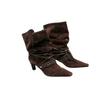 Sheepskin Version~ Nomadic Niche Suede Small Square Head High Heel Western Cowboy Boots Women's Pleated Thin Boots Medium Boots
