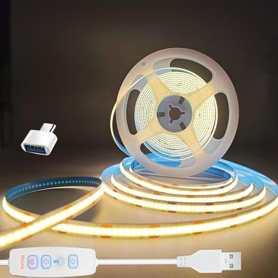 LED Strip COB LED USB 320 Dimmer 10 Levels of High Tape 8mm 3000k Warm USB To Type C Converter Light, Strip, 5V, LEDs/m, Switch, Dimming, Adjustable,