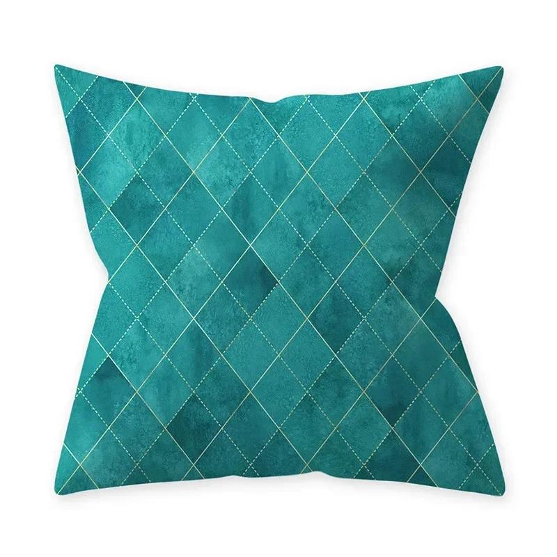 Teal Blue Cushion Cover Decorative Sofa Cushions Polyester Geometric Pillow Covers 45x45 Throw Pillows Single Side Pillowcases