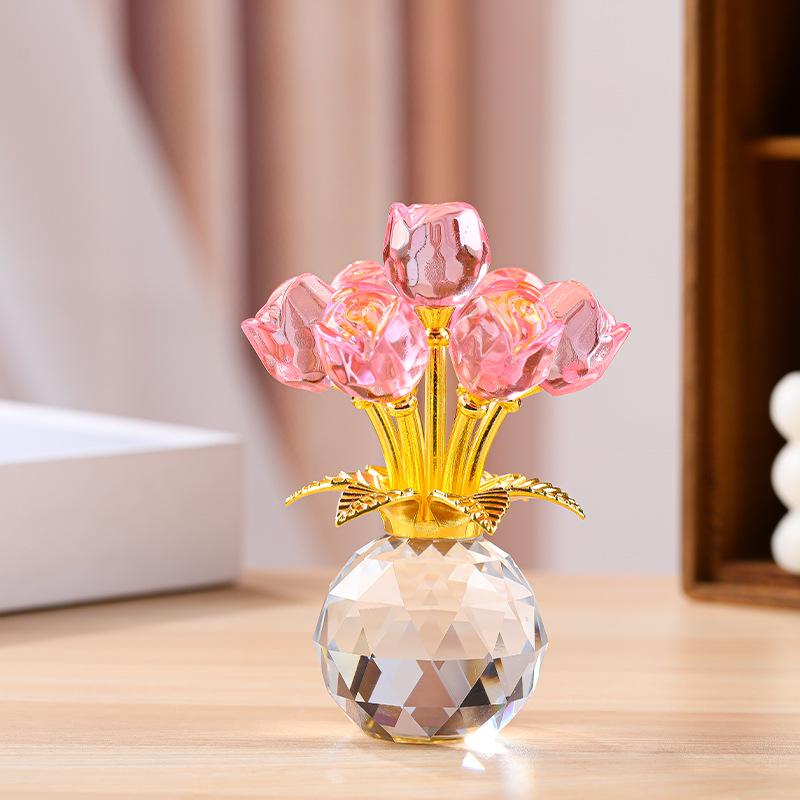 Elegant Crystal Rose Eternal Bloom Ornament - Perfect for Qixi or Valentine's Day Gifts, Living Room Decor, and Handcrafted Art.