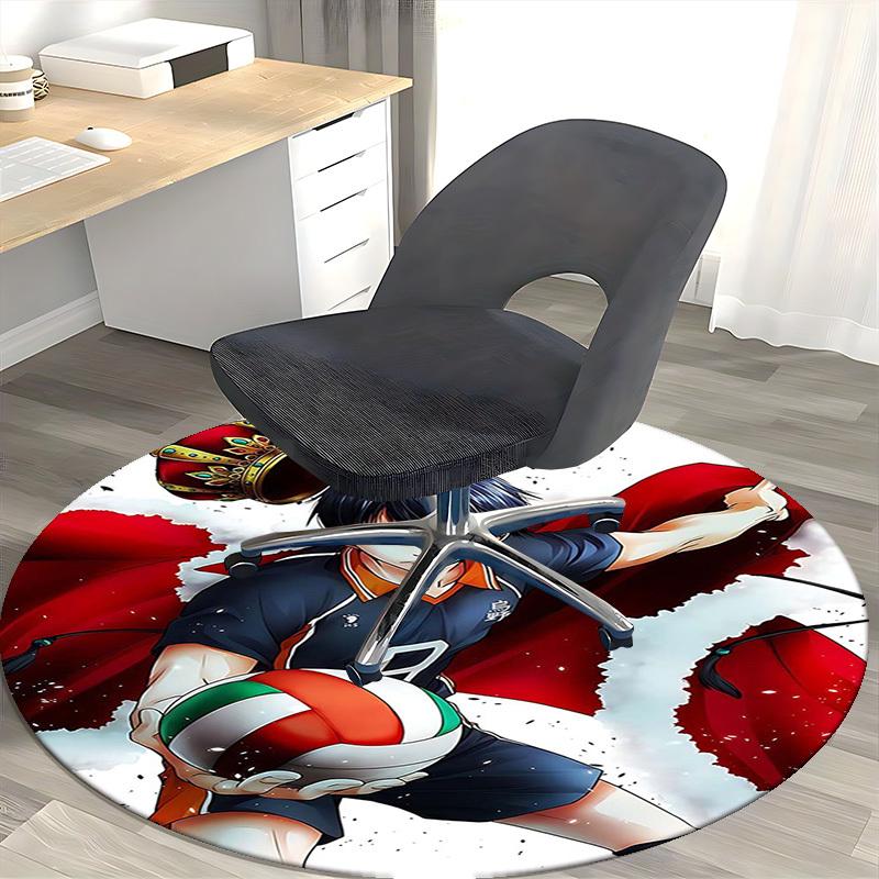 1pc Haikyuu Kageyama Tobio Round Carpet - Anime Design Chair Mat, Anti-Slip Rug for Office, Home Decor, Living Room