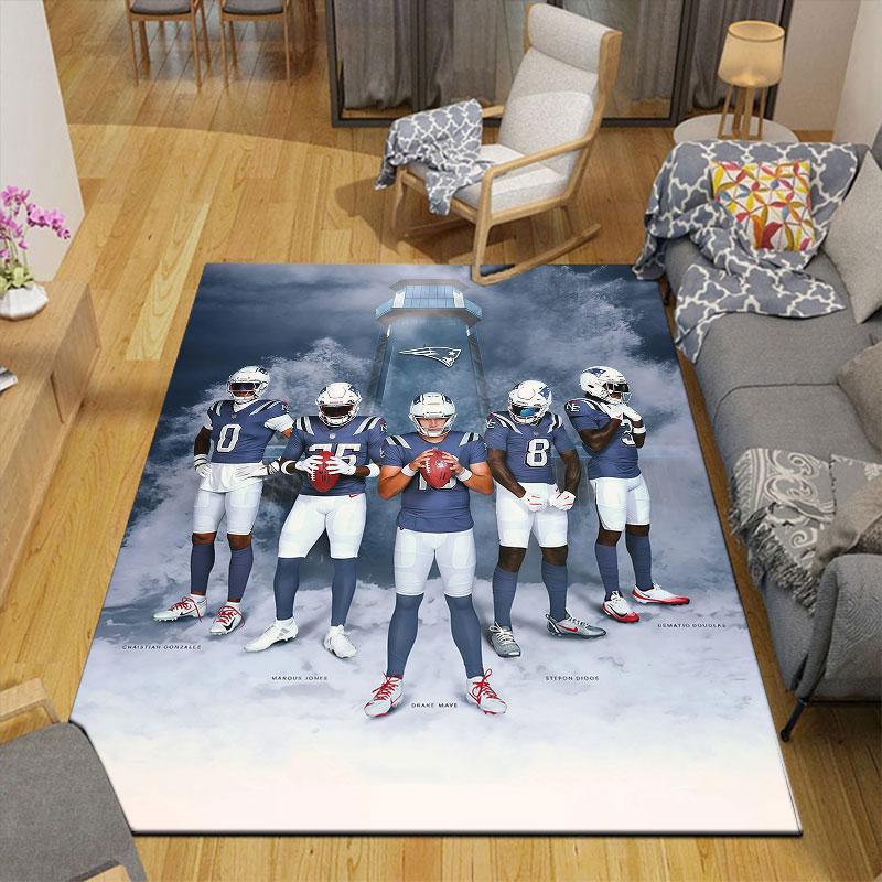 Patriots Players Flannel Printed Carpet, Home Sofa Decoration for Living Room & Bedroom, Non‑Slip Play Flannel Floor Mat for Game Room