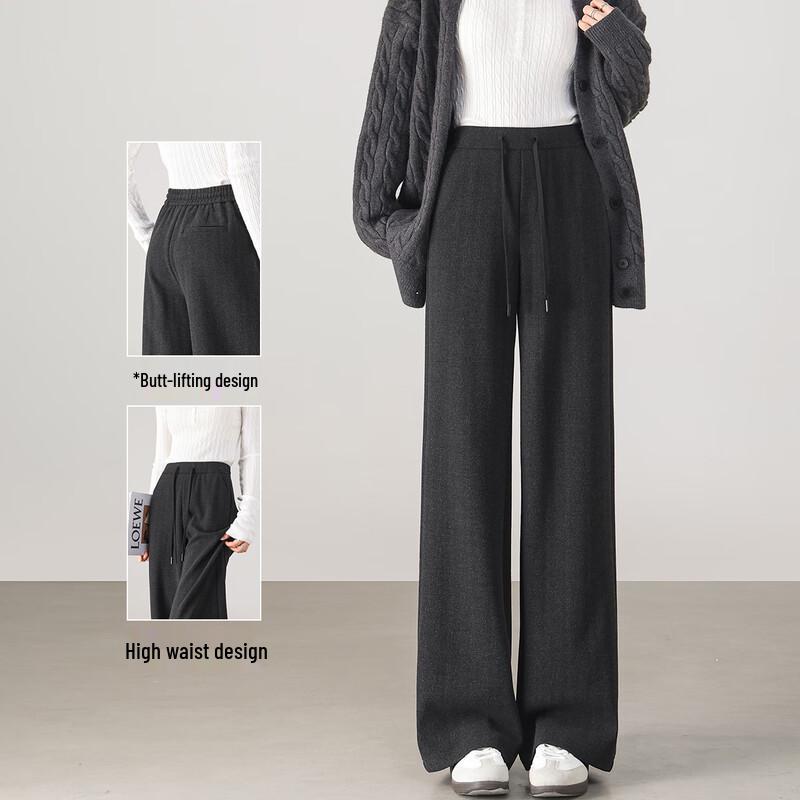 Handu Yishe Dámské kalhoty s vysokým pasem, texturované rybí kostí, s rovnými nohavicemi