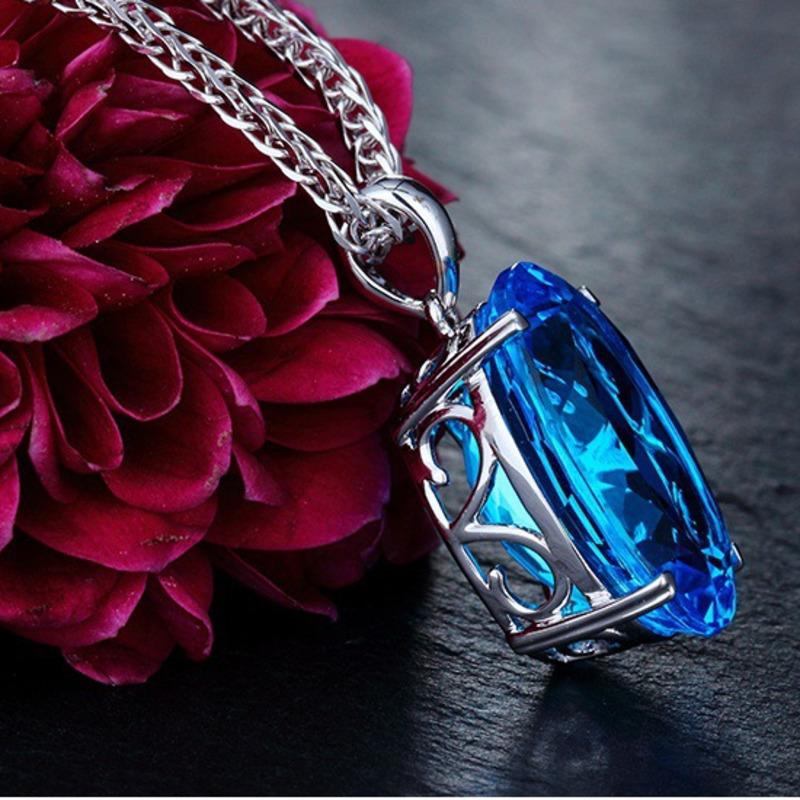 BELLA BOX New Luxury High-end Oval Blue Drop Shaped Large Pendant Women's Fashion Clavicle Chain Fine High Grade Jewelry